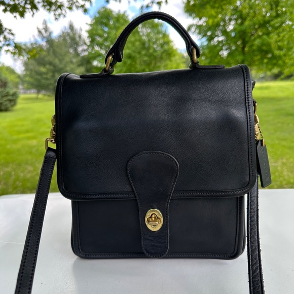 Vintage Coach 5130 Black Leather Station Satchel Crossbody Bag Brass Hardware - Picture 3 of 16